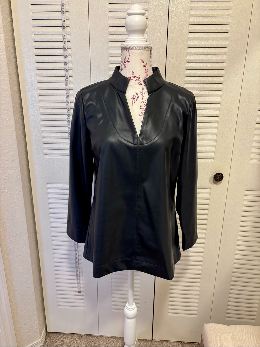 Peace of Cloth Indigo Faux Leather V-Neck Tunic Top